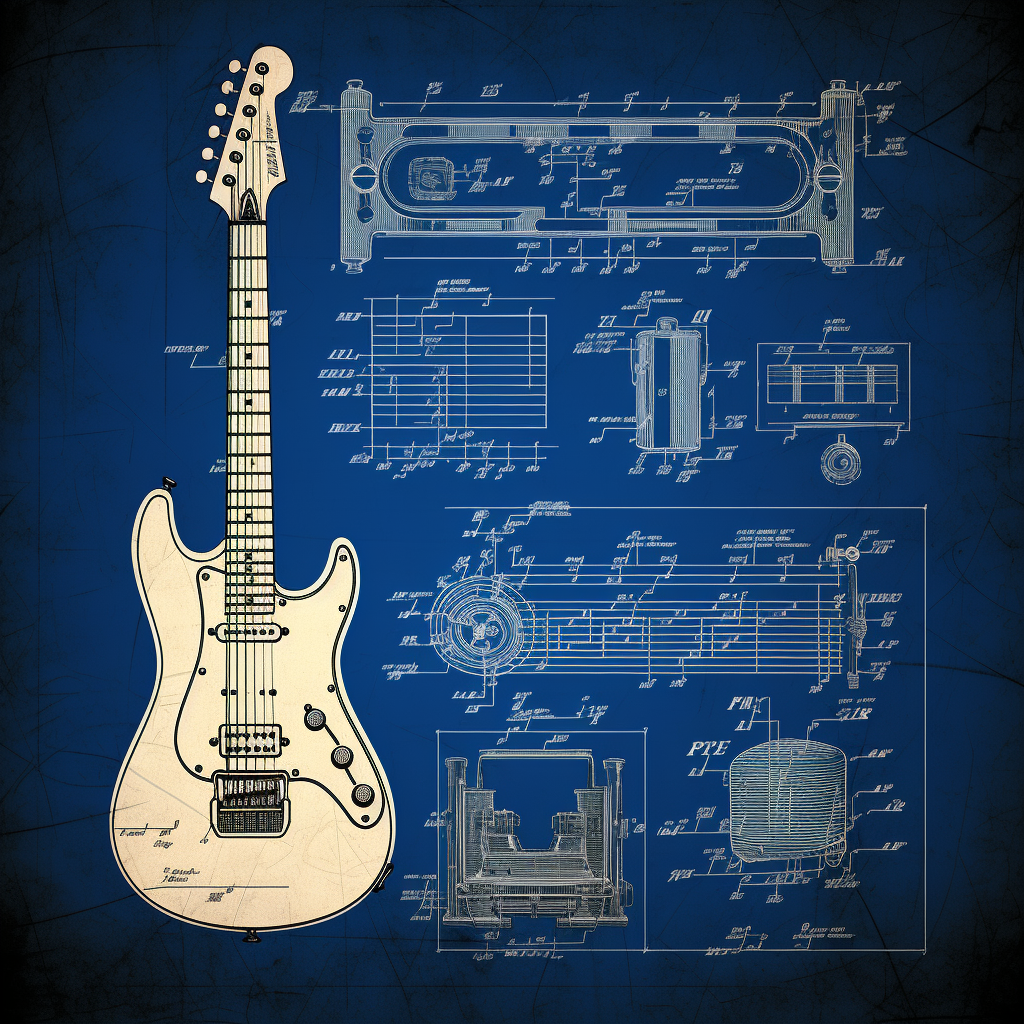 Vintage electric guitar blueprint diagram