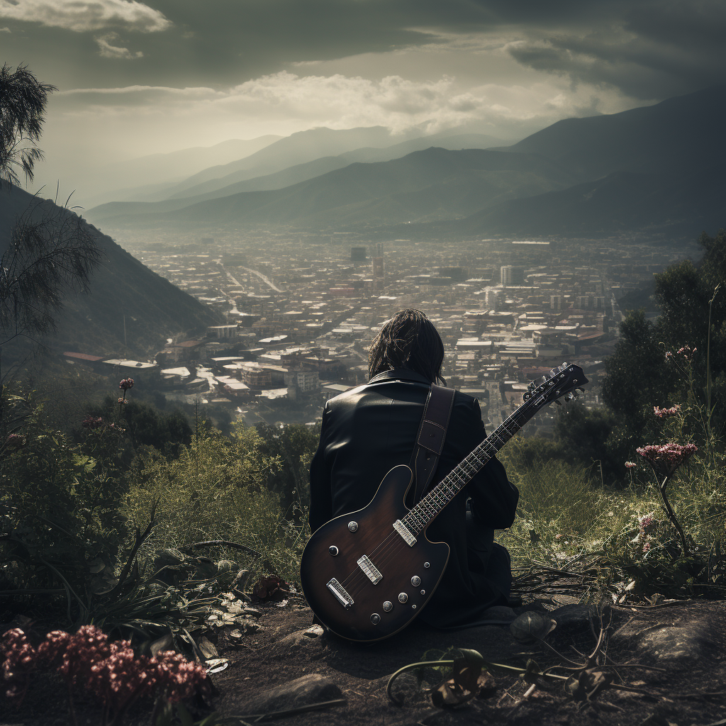 Electric guitar in Monterrey Mexico mountains