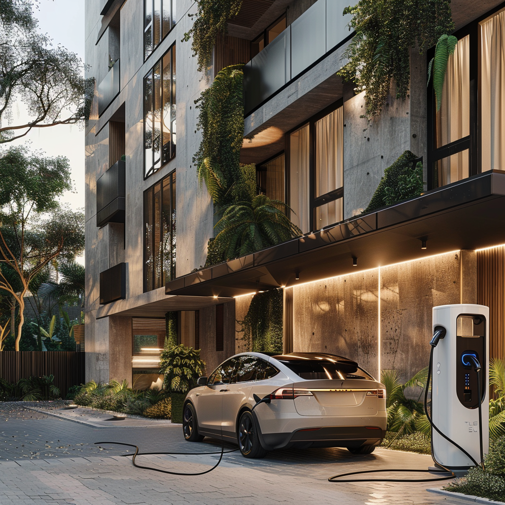 modern apartment electric vehicle charging station