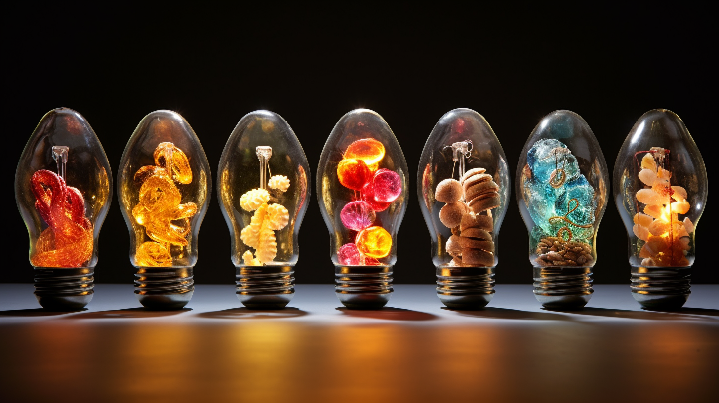 Energy light bulb made from sweets, bottles, and food