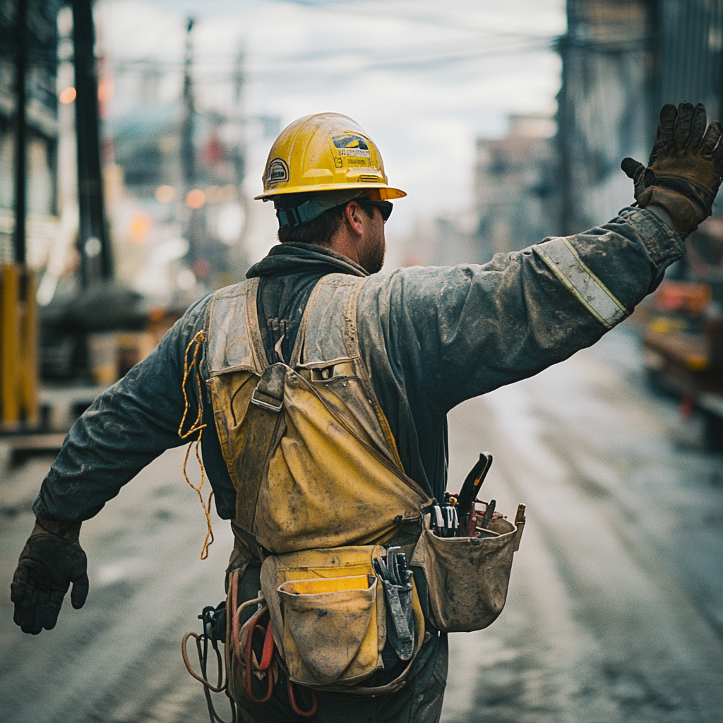 Electrician waving goodbye at job site