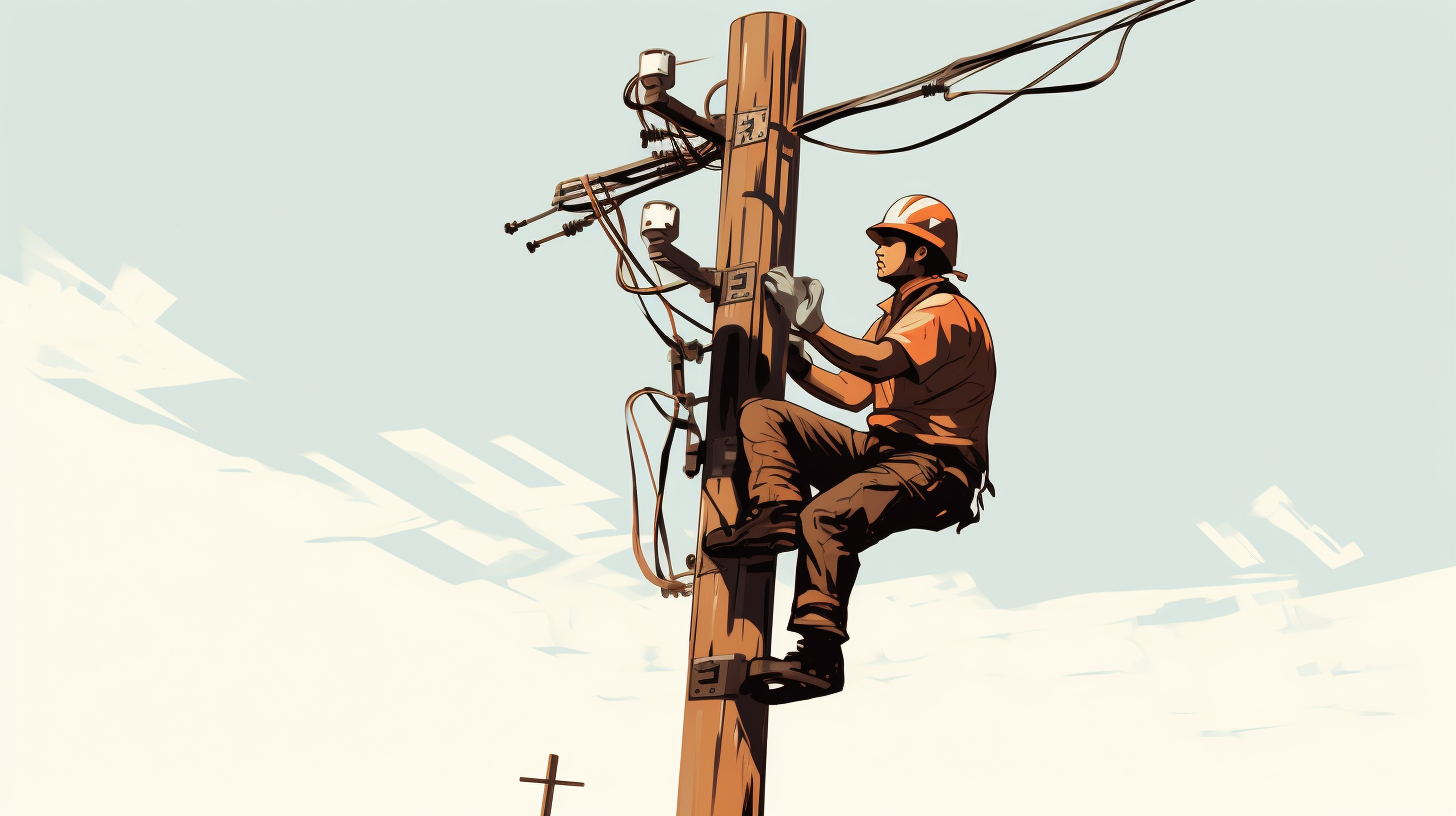 Electrician climbing a pole