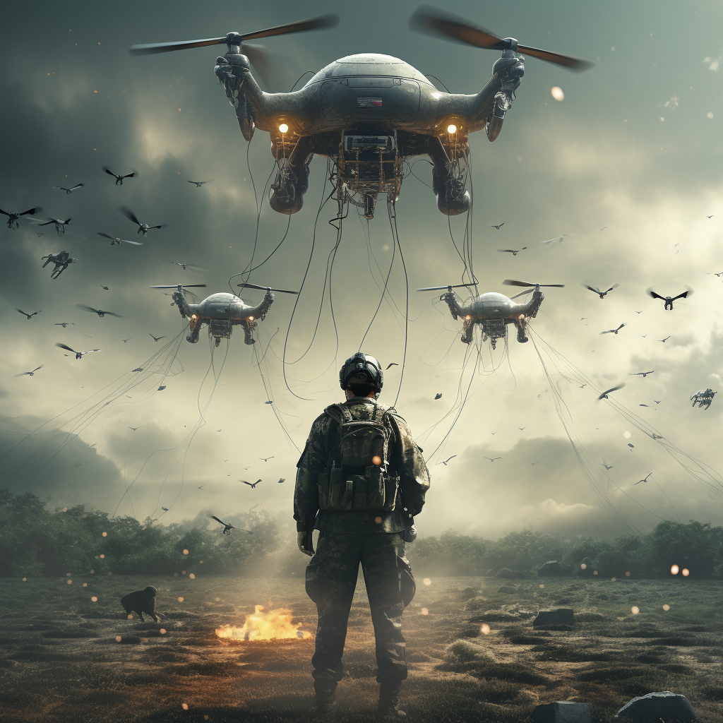 Soldier and Drone in Electromagnetic Warfare