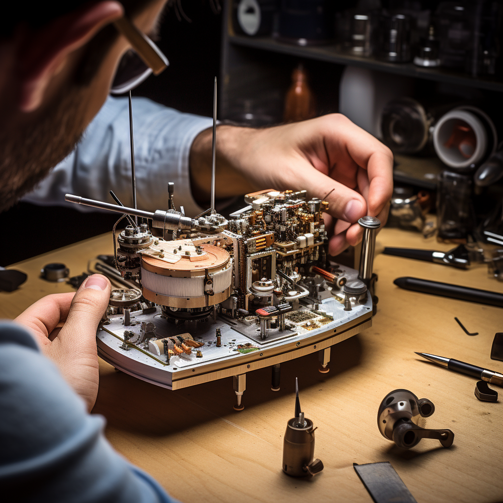 hands assembling electronic model