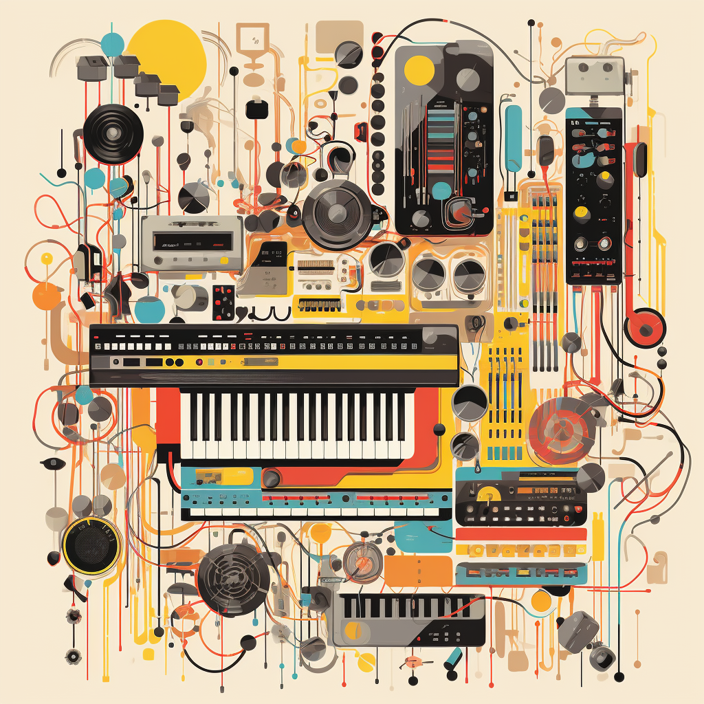 Electronic music poster with synths