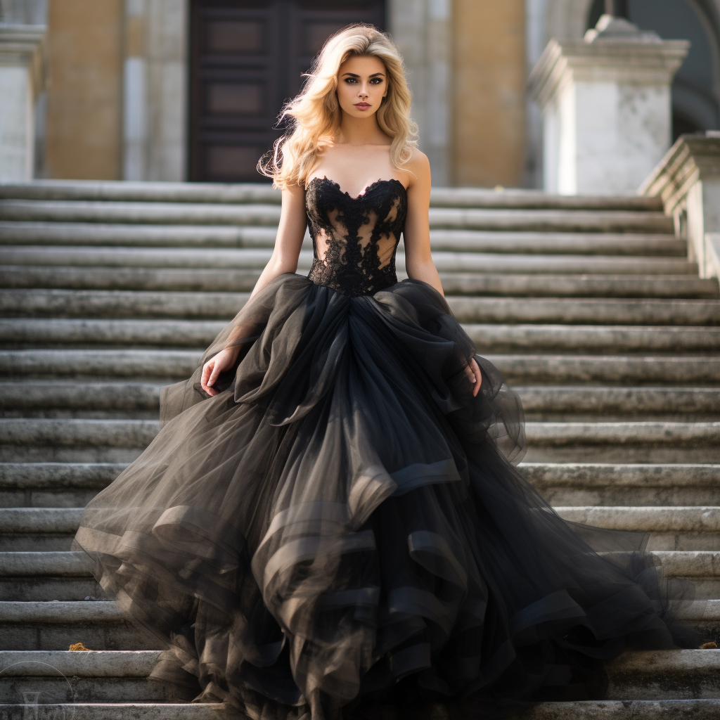 Black Dress Open Bodice Tulle Bride