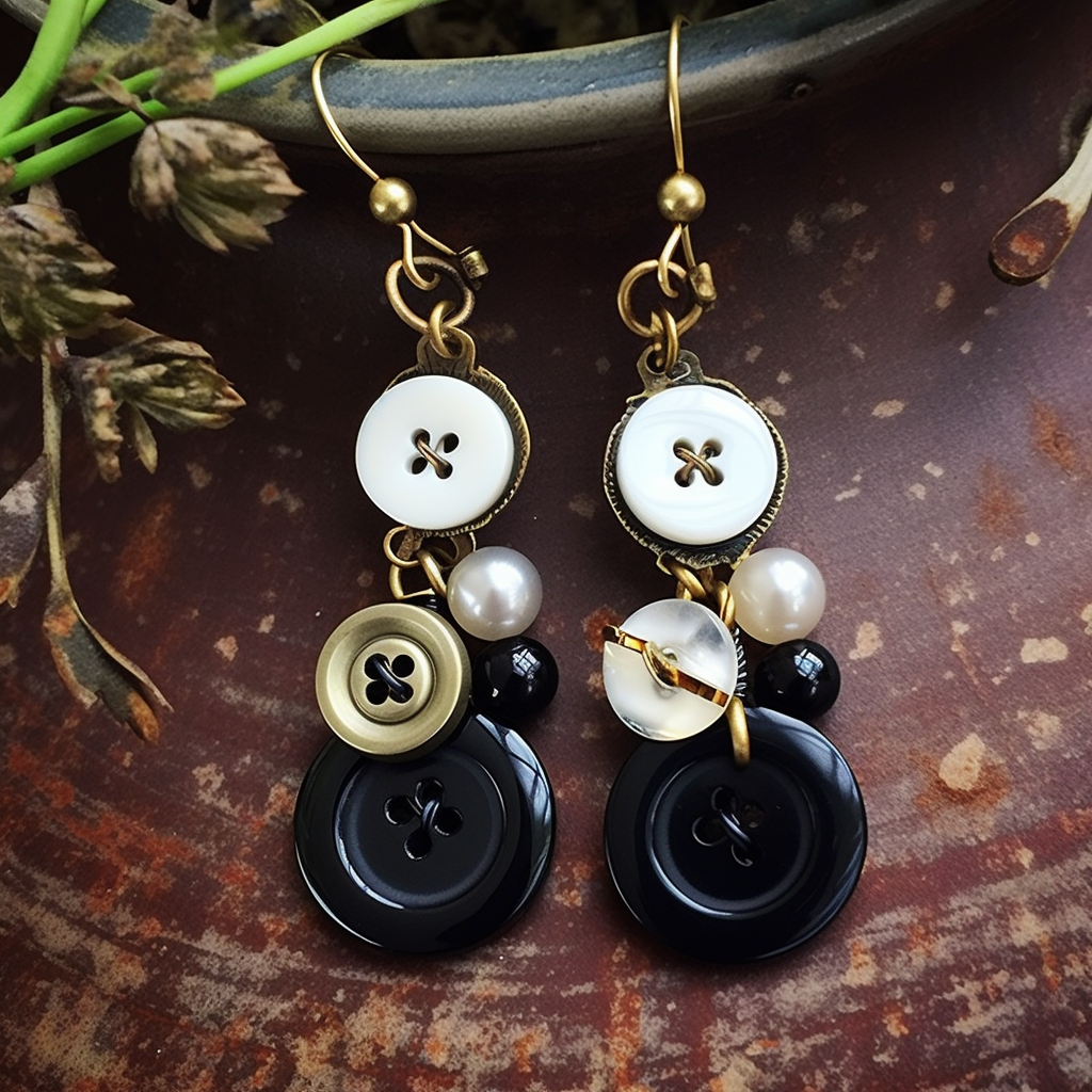 Elegant black glass vintage buttons earrings