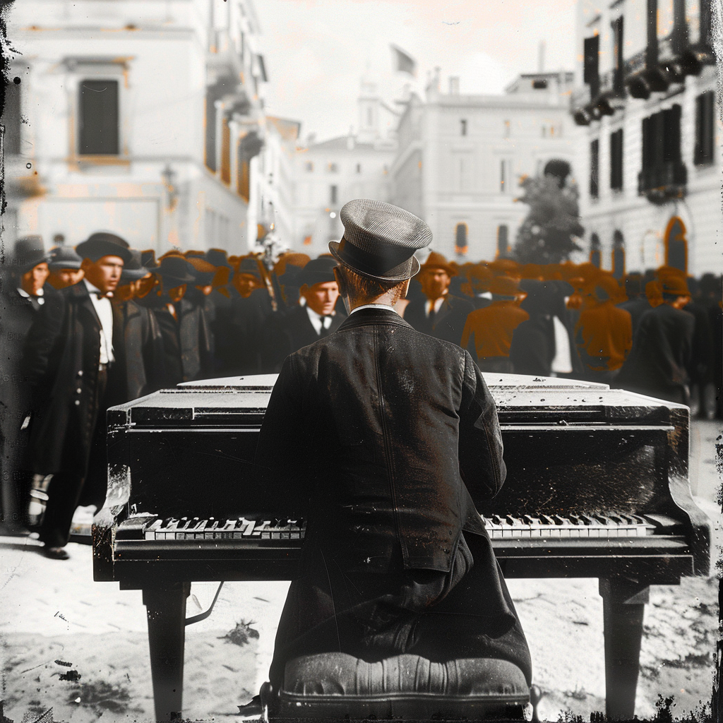 Elegant blond man playing piano