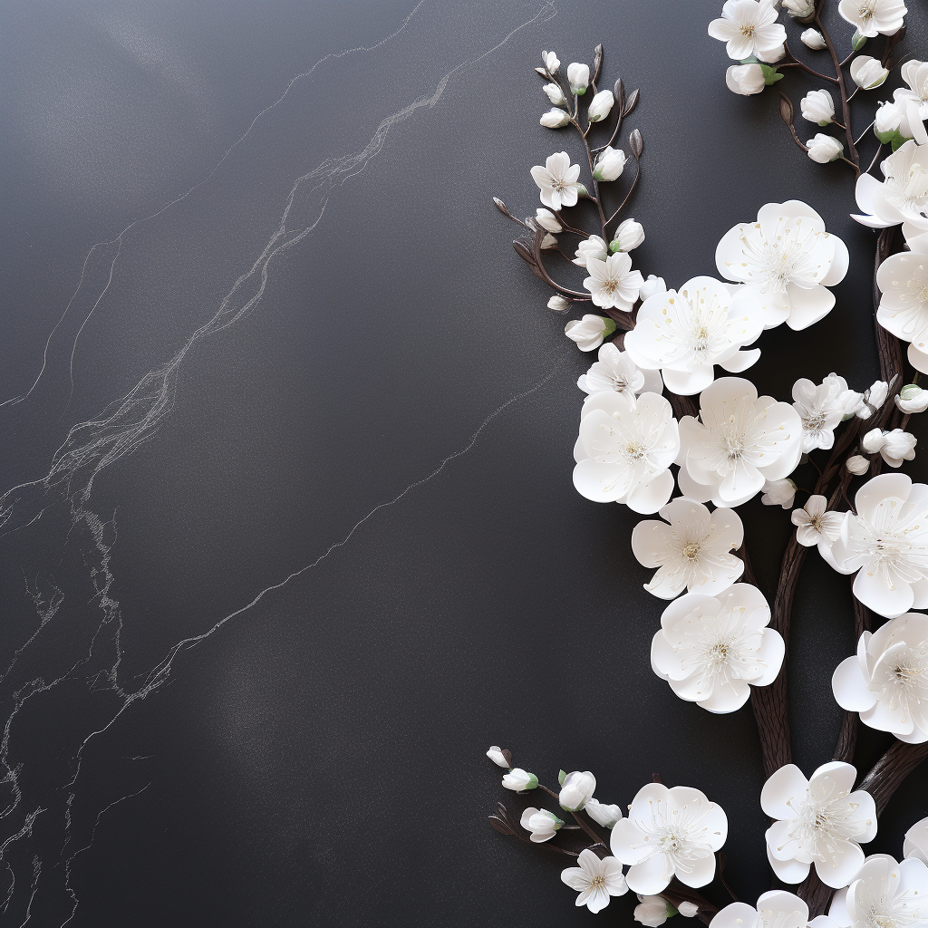 Elegant Bridal Invitation with Black Texture and White Cherry Flower