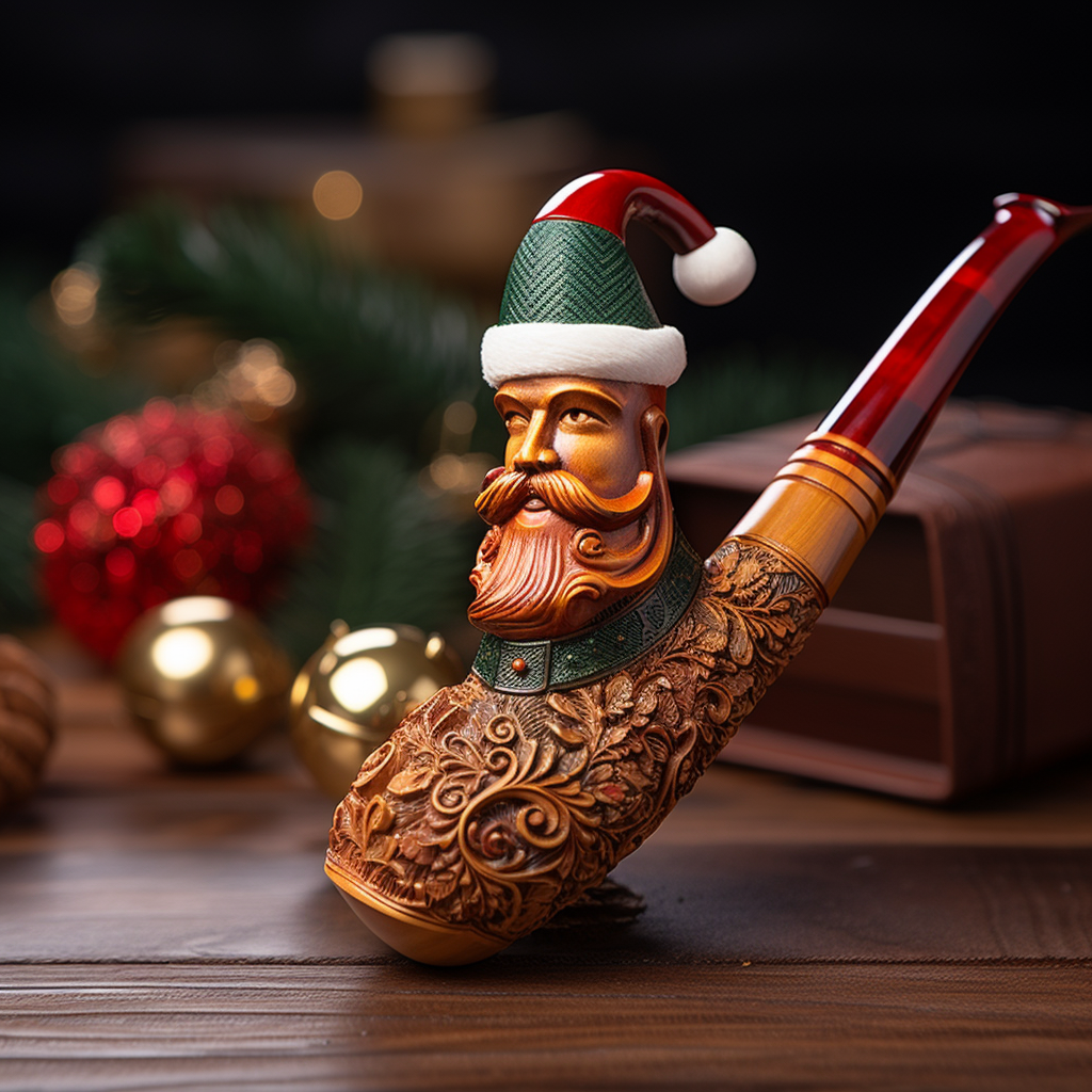 Realistic elegant Christmas wood smoking pipe