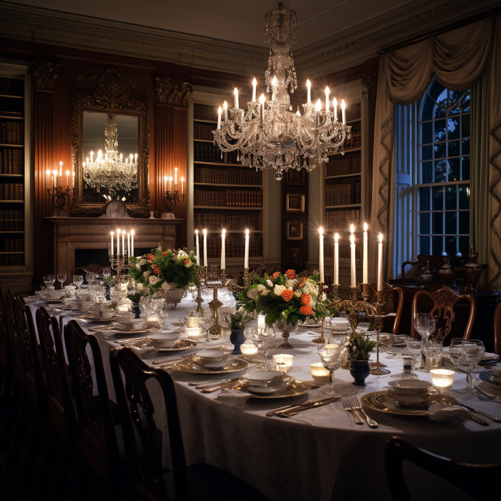 Elegant dining scene with refined couple