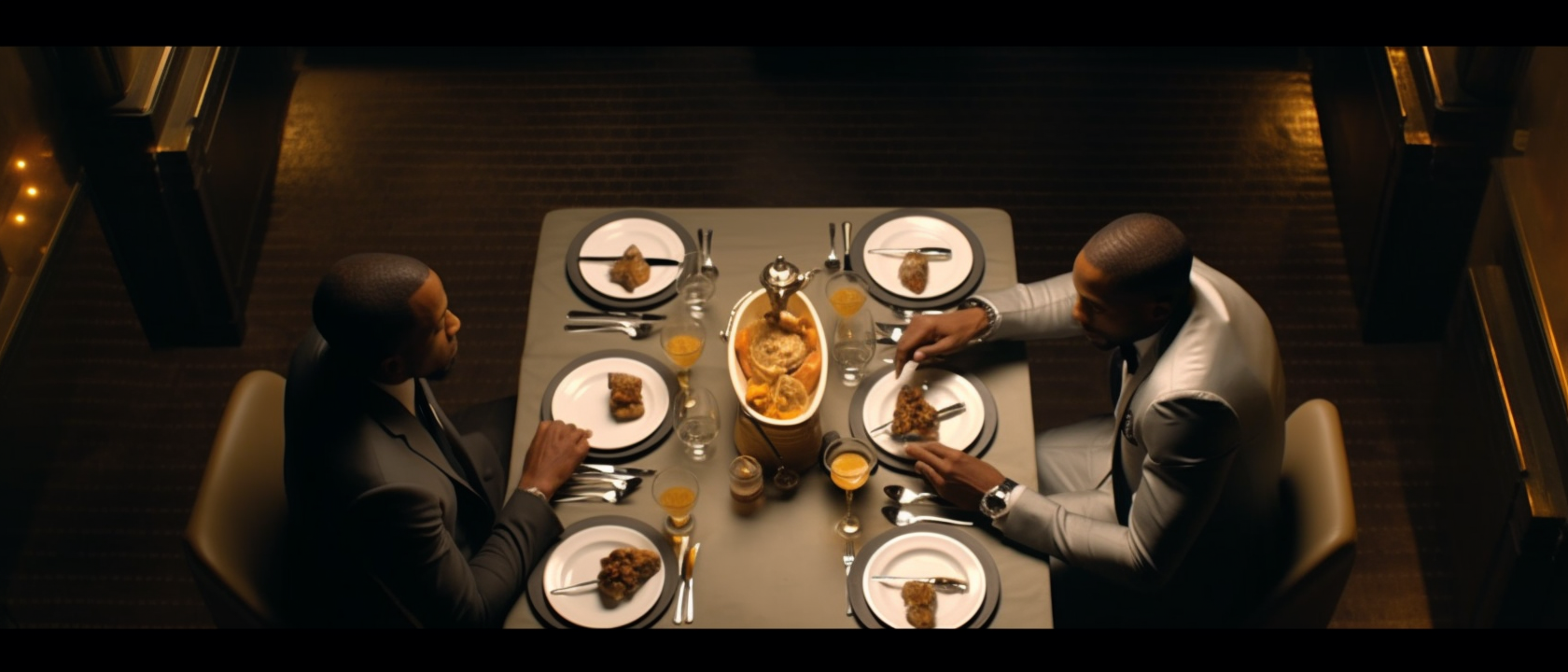 Overhead shot of elegant dinner for two