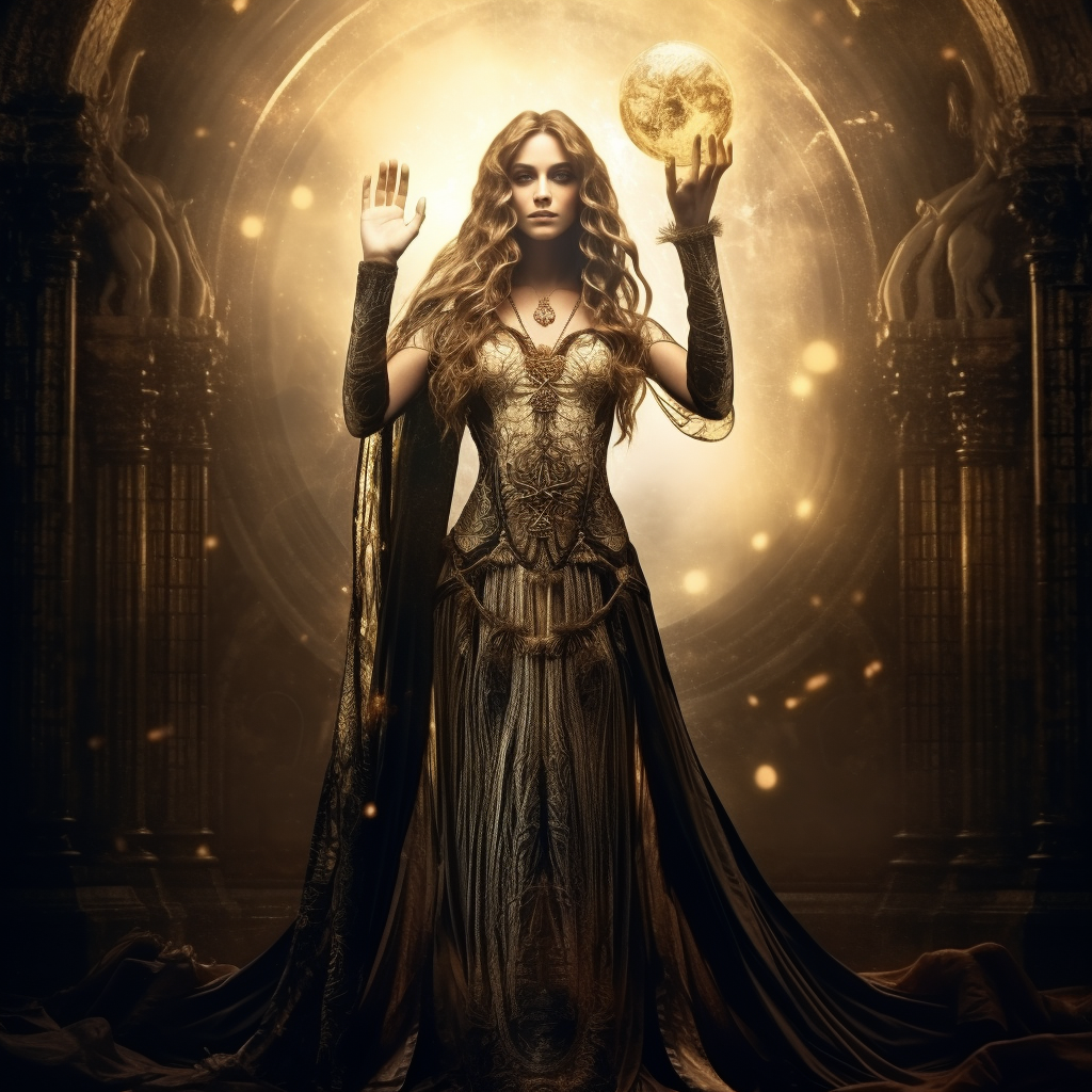 Elegant divinity goddess holding a light