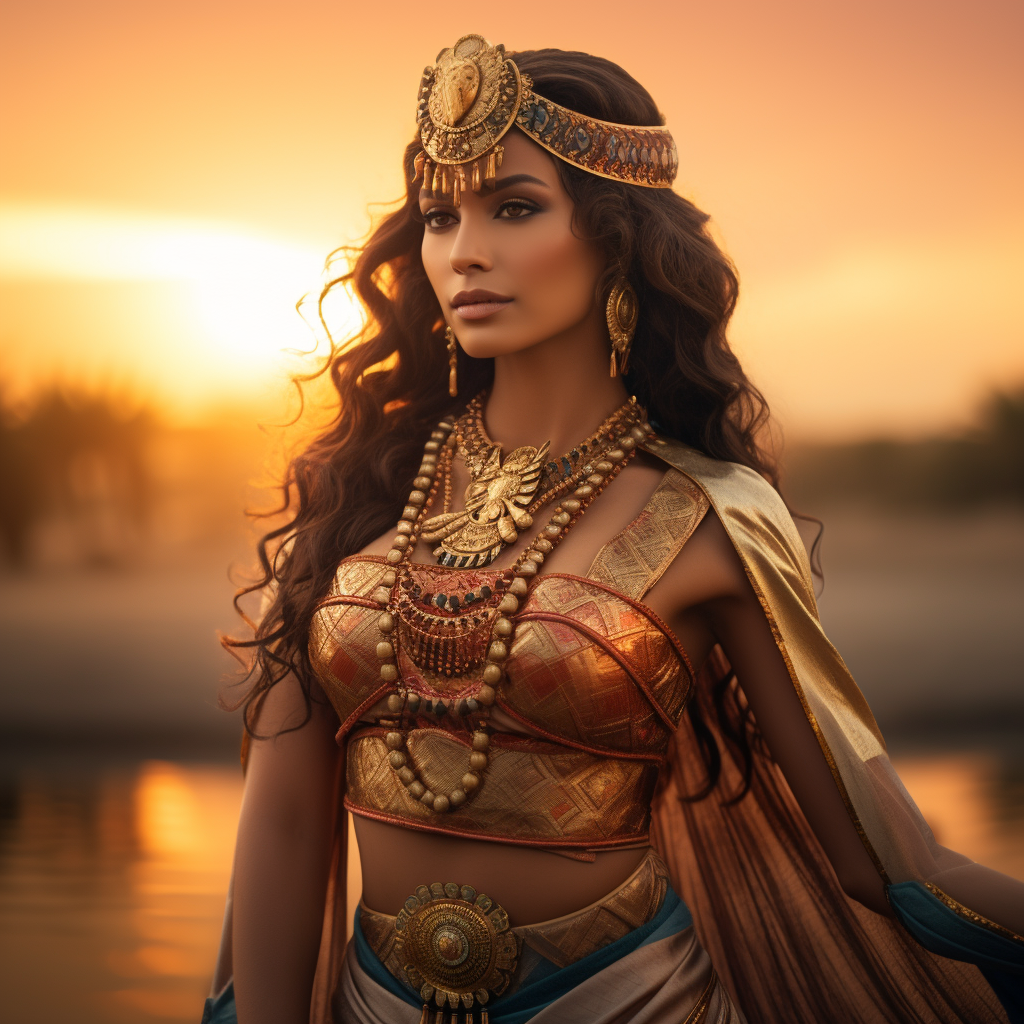 Beautiful Cleopatra in Egyptian attire by the Nile