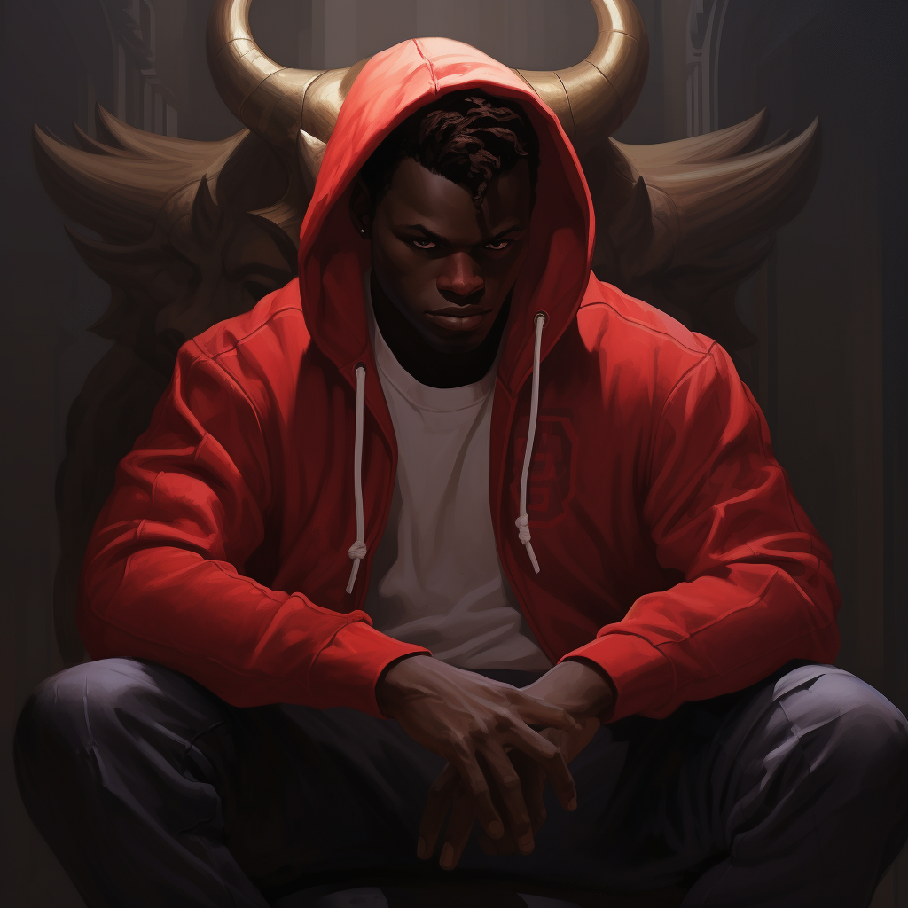 Demon with dark skin wearing hoodie and sneakers