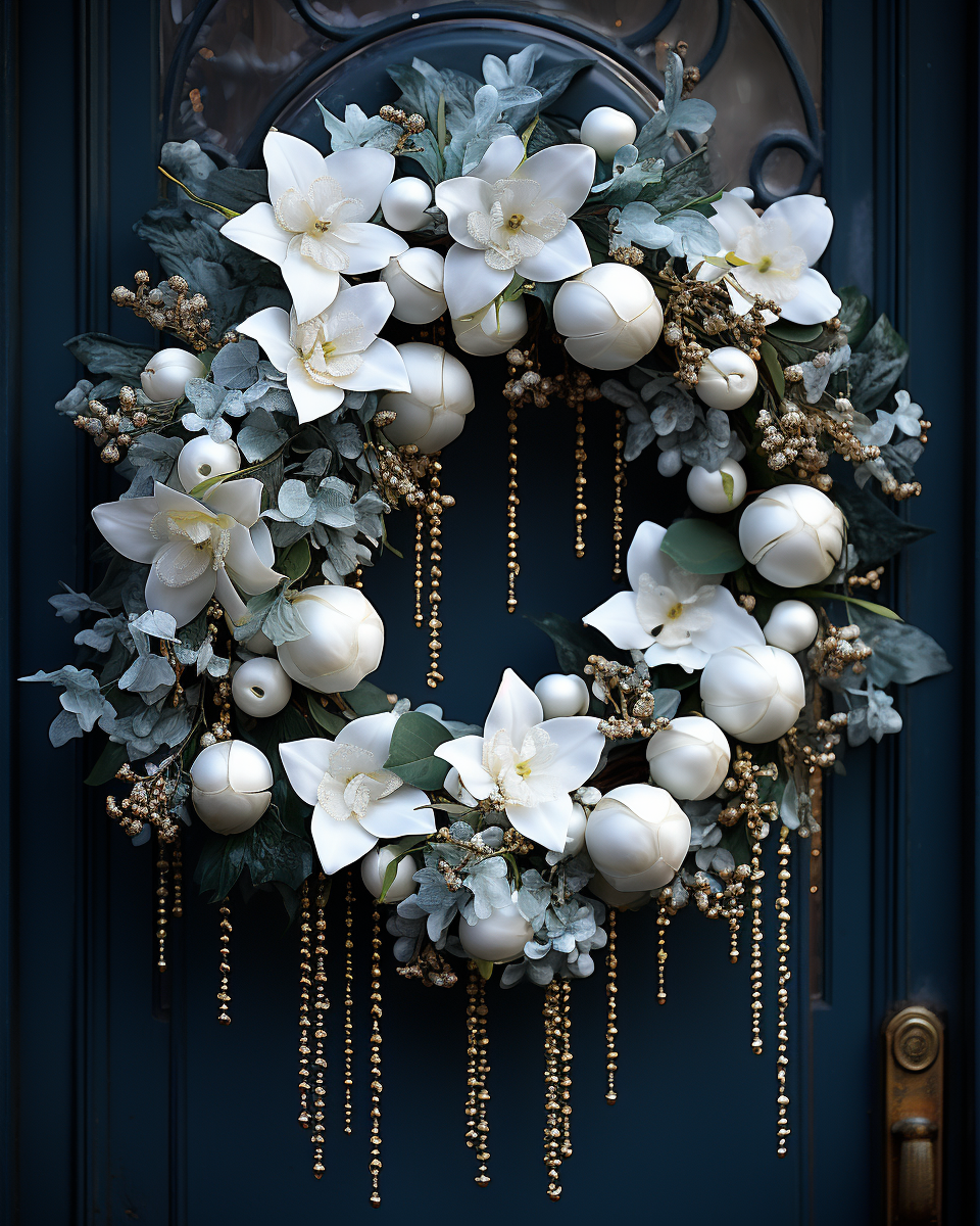 Beautifully decorated holiday garland with flowers