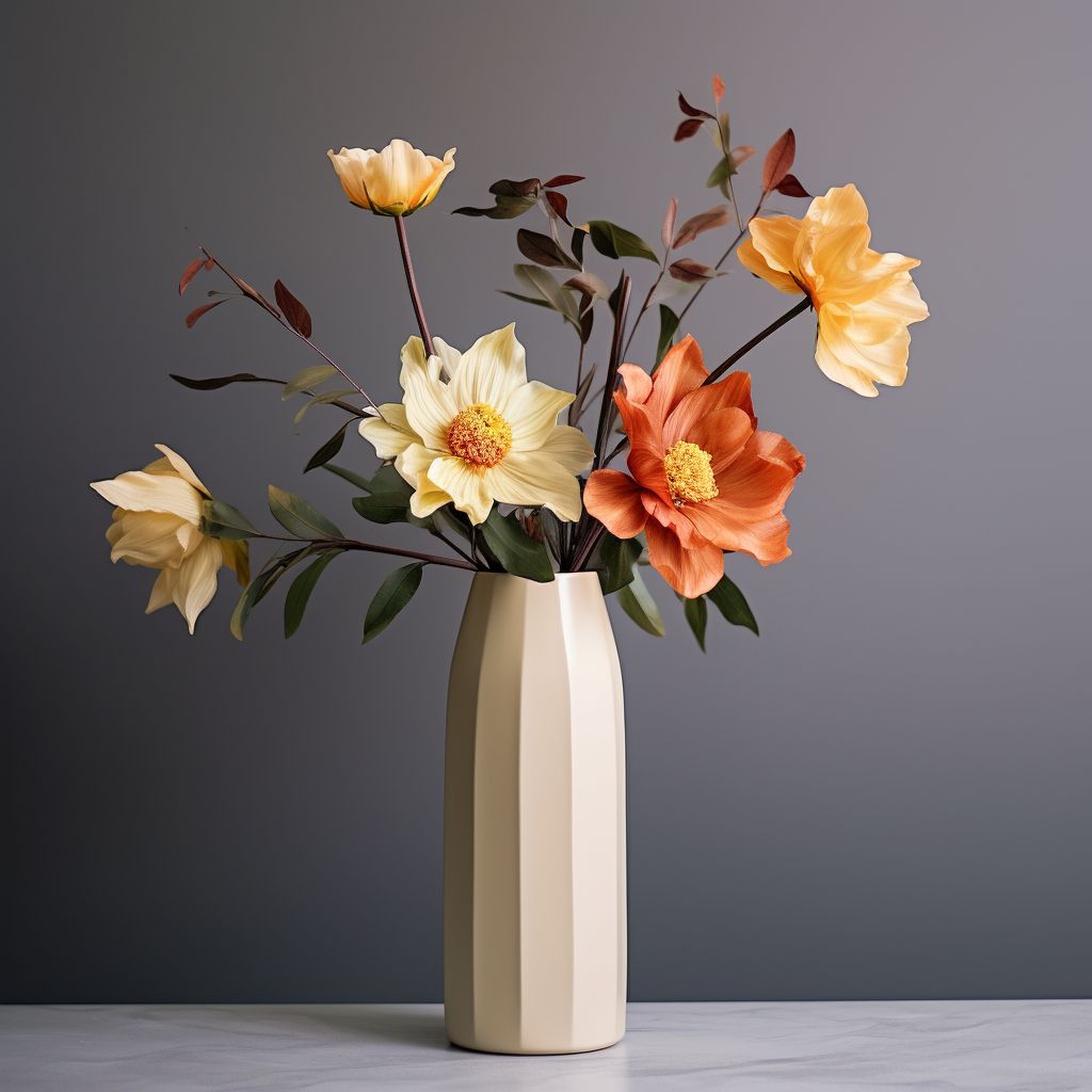 Elegant hyperrealistic flower vase in Morandi style