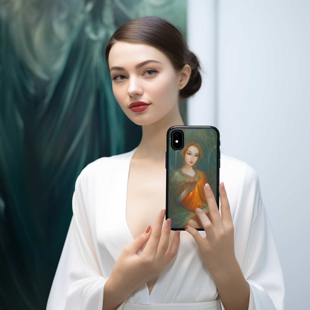 Young lady showcasing 3D family portrait sticker