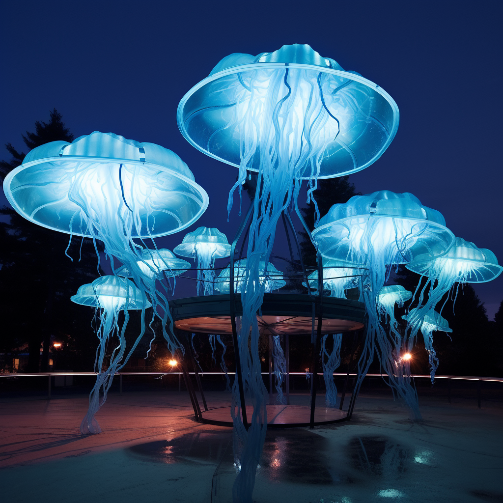 Bioluminescent jellyfish-inspired pavilion illuminating the night