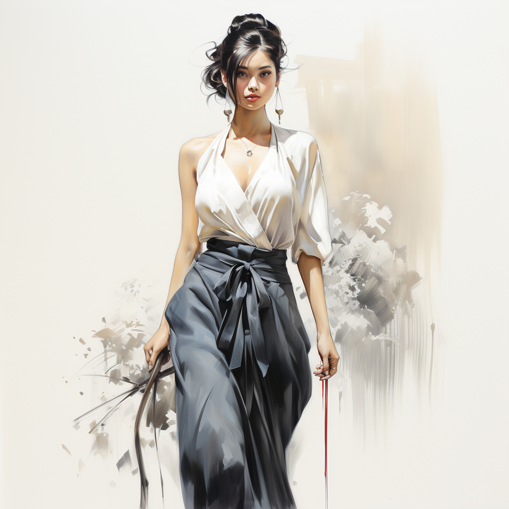 Lady in Elegant Cheongsam Sketch