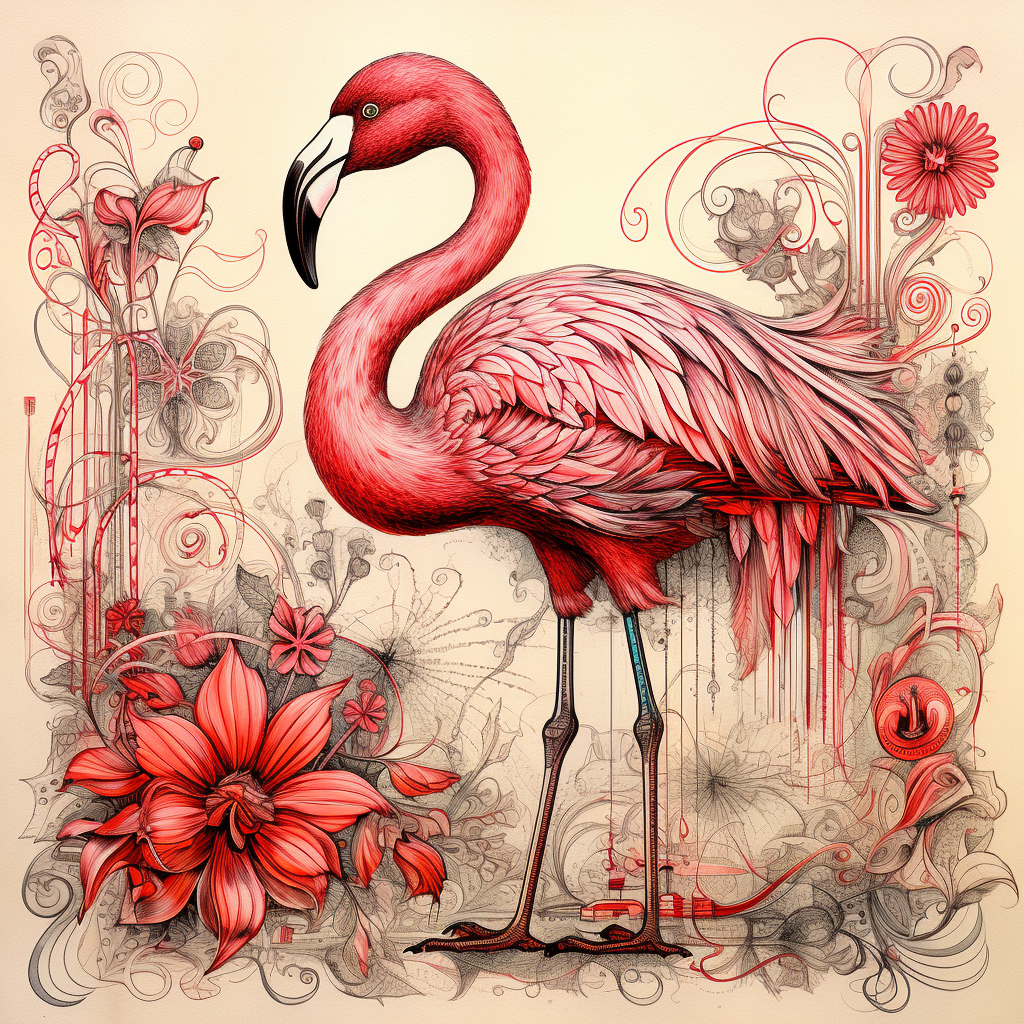 Flamingo in elegant line work