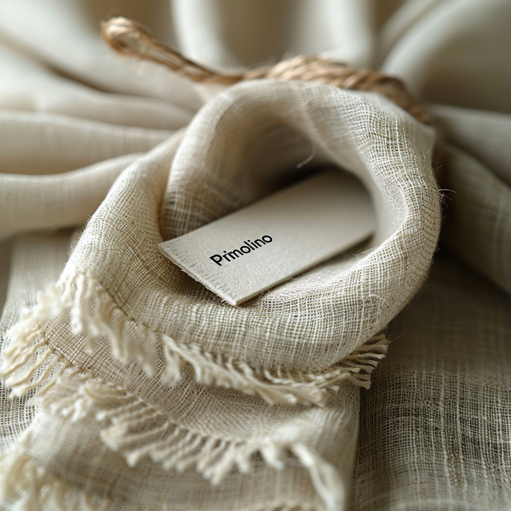 White linen fabric with Primolino label