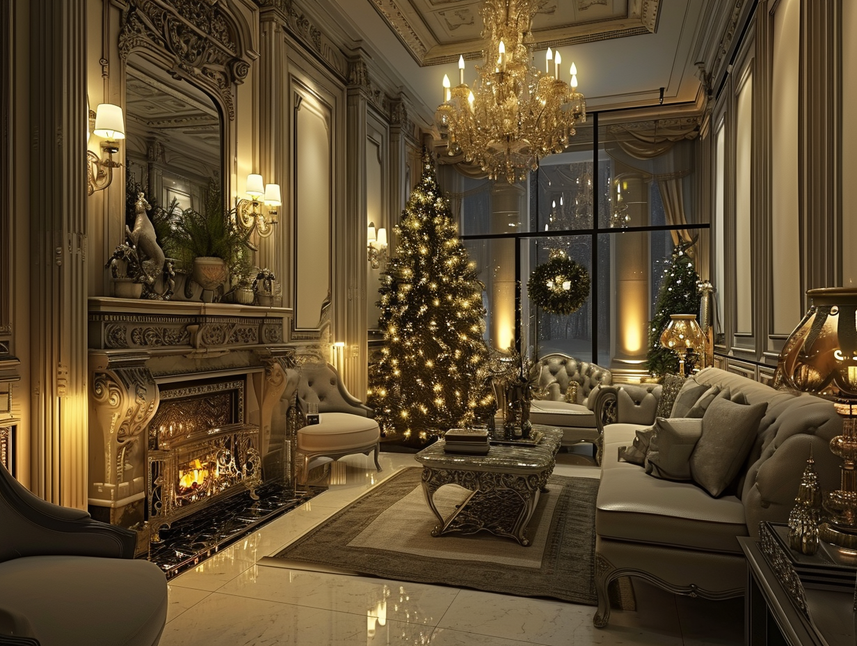 Elegant living room with New Year's Eve party decorations