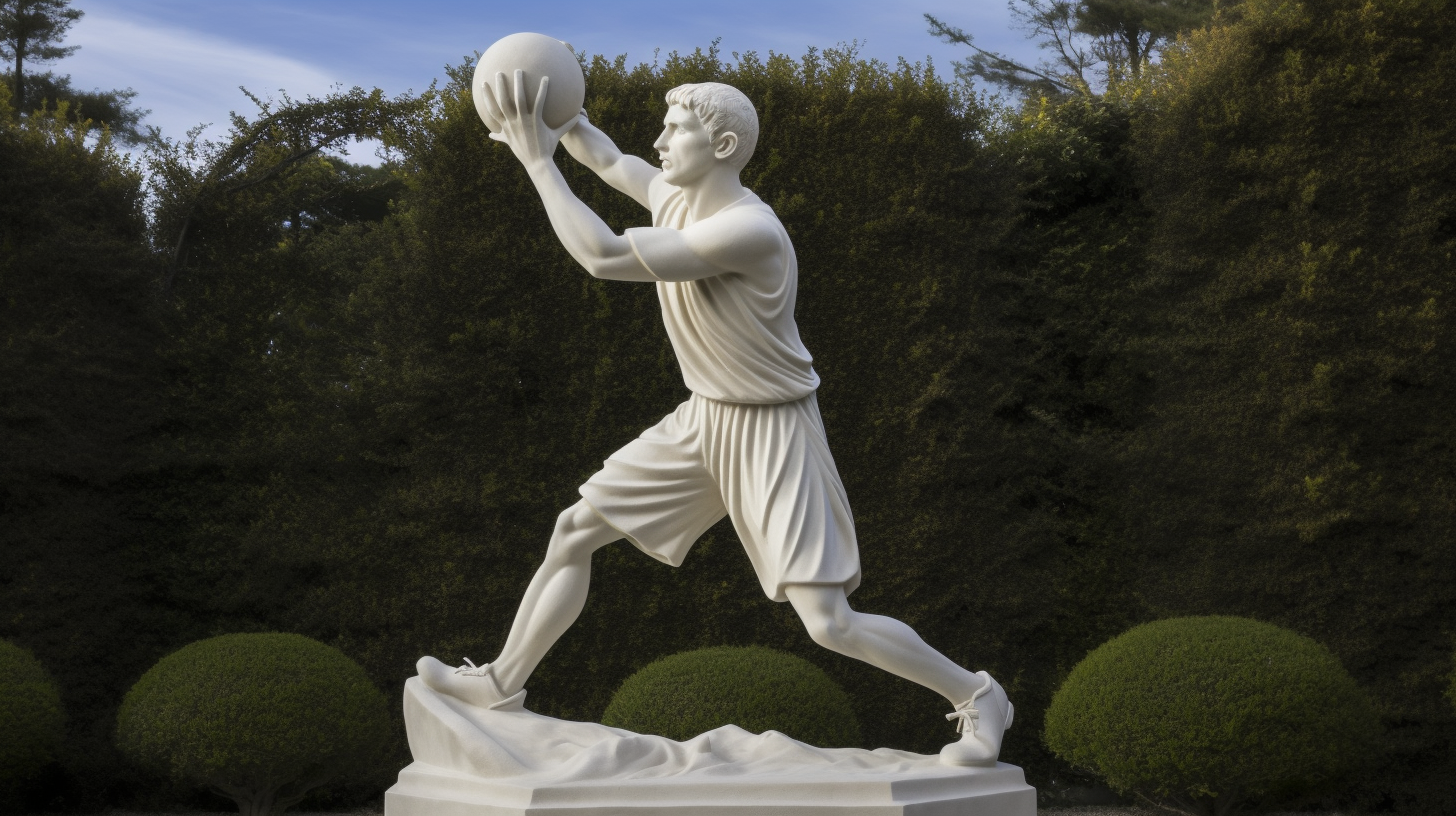 Elegant marble basketball player executing slam dunk