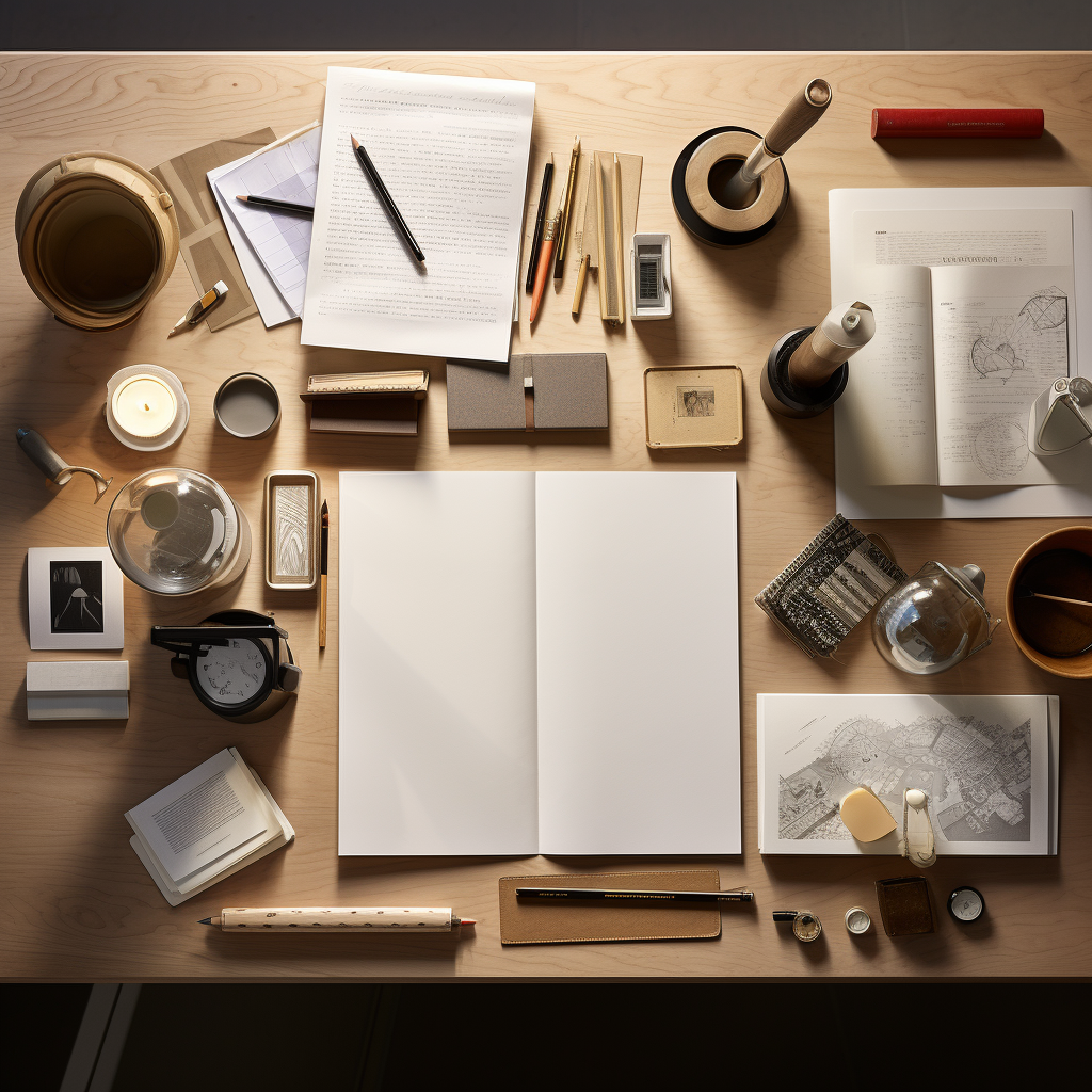 Elegant Modern Timber Desk with Blank Sheets