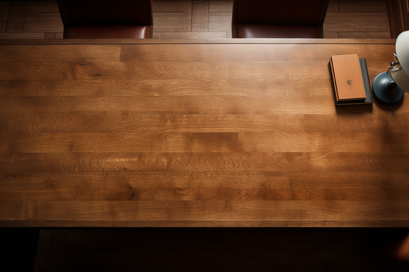 Elegant modern timber desk with papers