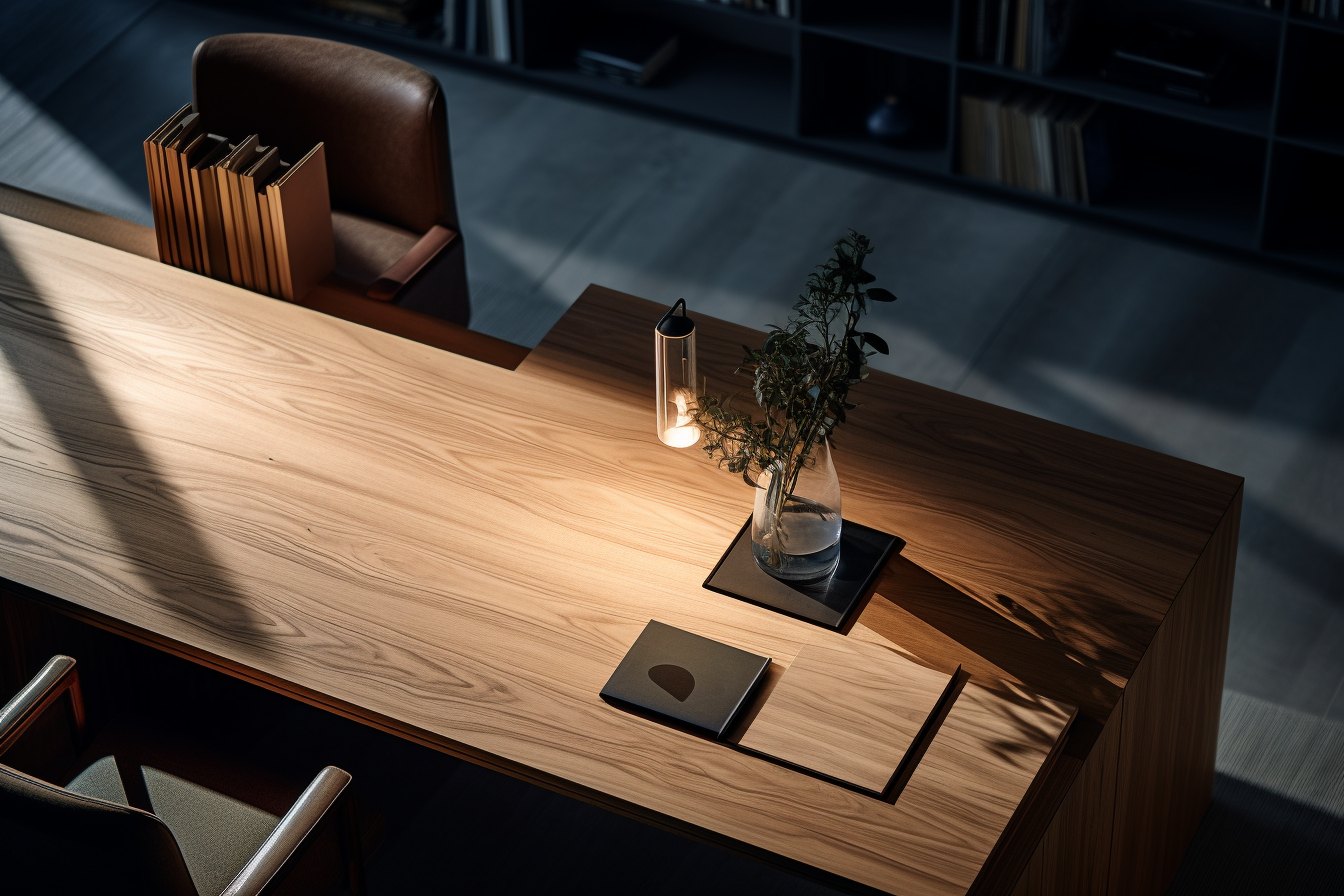 Elegant modern timber desk with Tolomeo lamp