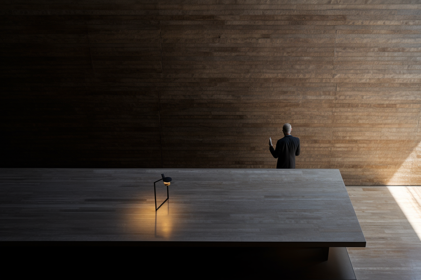 Stylish modern timber desk with blank papers