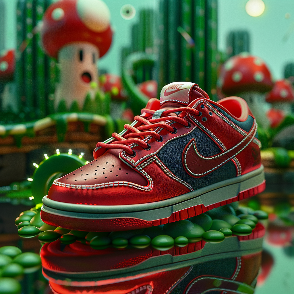 Elegant Mario-inspired Nike Dunk Shoe