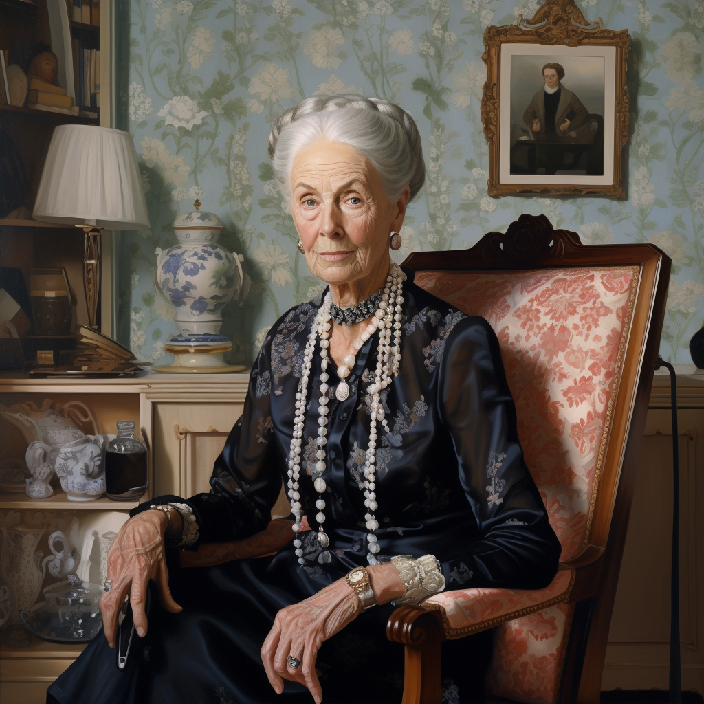 Elegant older woman in sitting room with Morse code