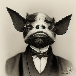 Elegant pig man in vintage costume