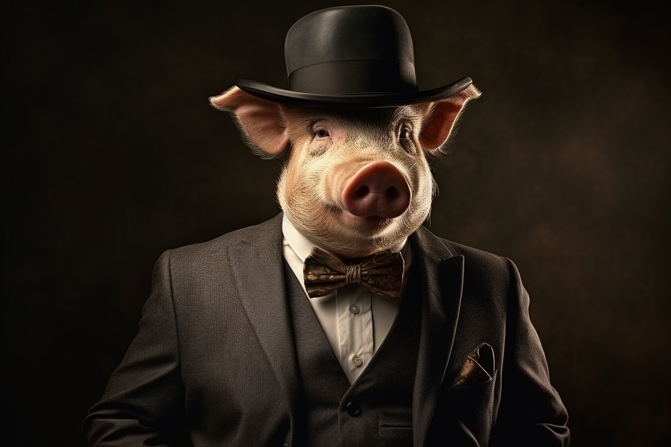 Stylish pig with monocle and bowler hat