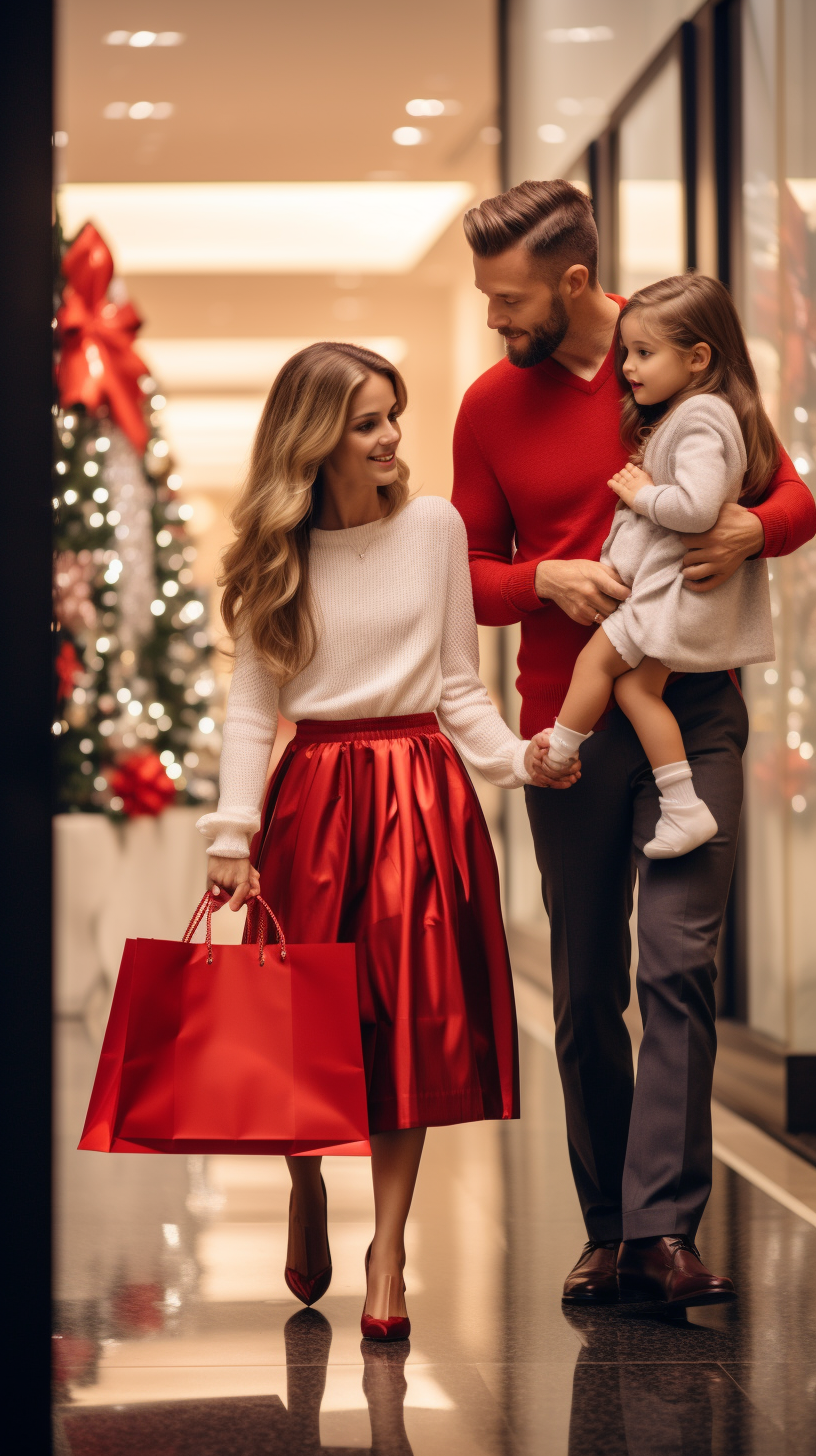 Elegant red dress family shopping