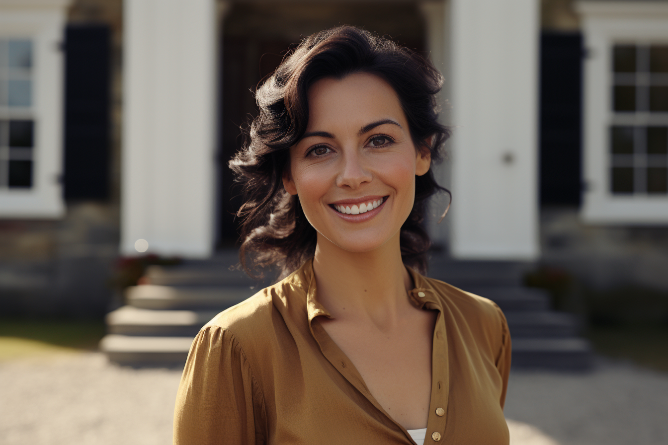 Elegant regency gentlewoman at historic mansion