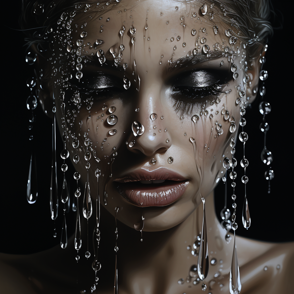 Image of an elegant woman crying diamond tears