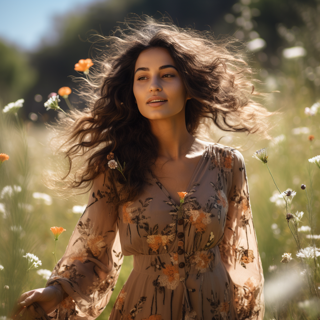 Elegant Latino woman in spring meadow