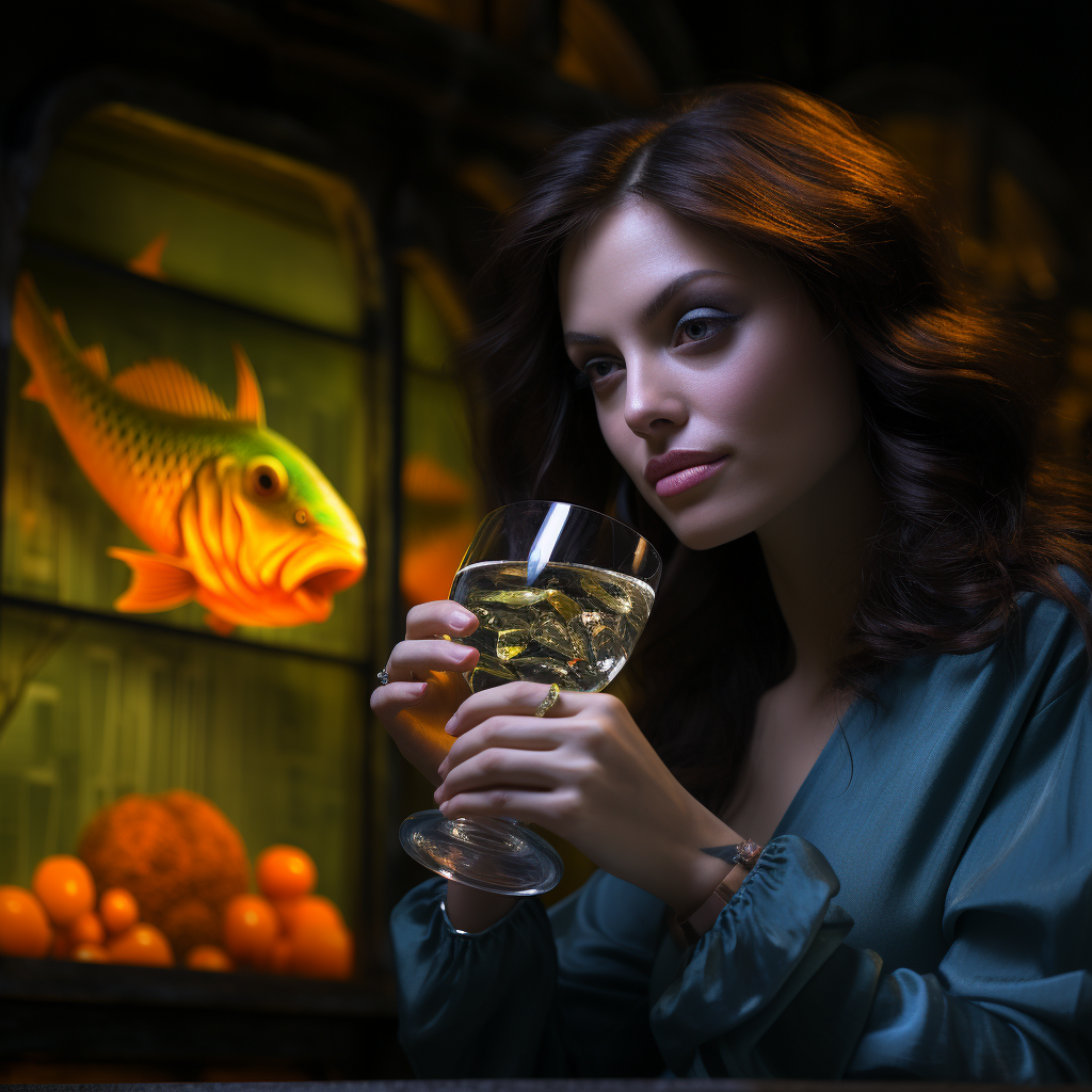 Elegant Triton Woman Drinking Orange Juice