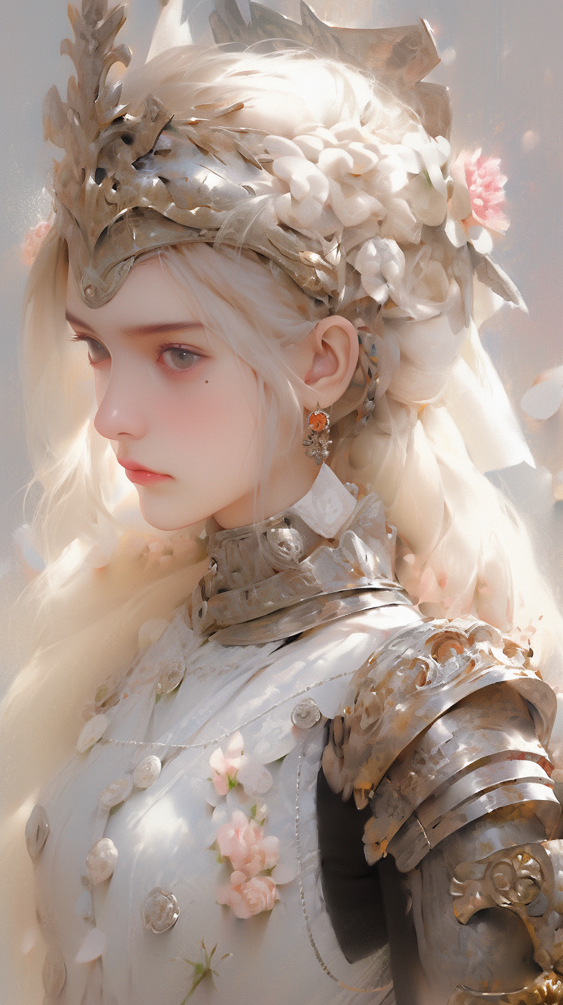 Beautiful woman in armor with ethereal illustrations