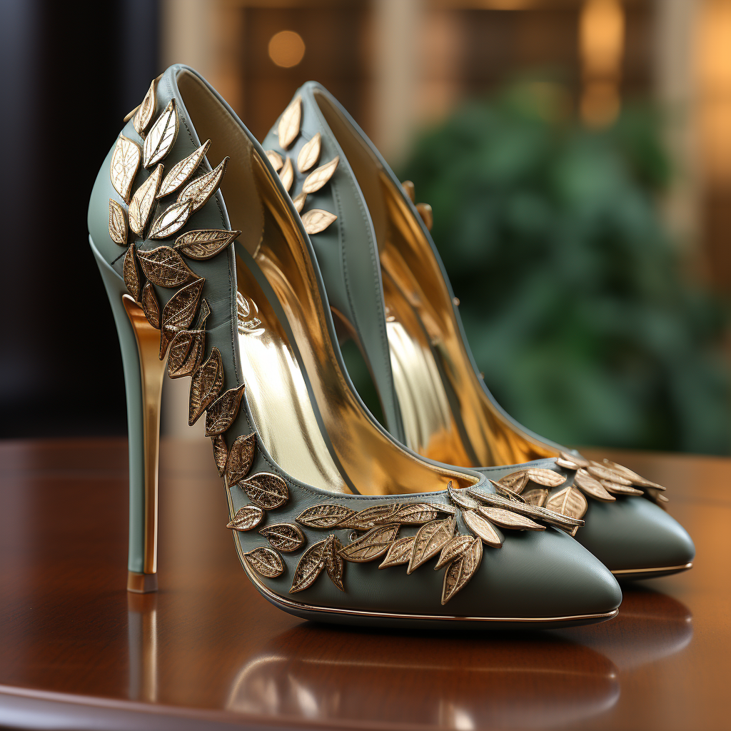 Delicate leaf textured high-heeled shoes