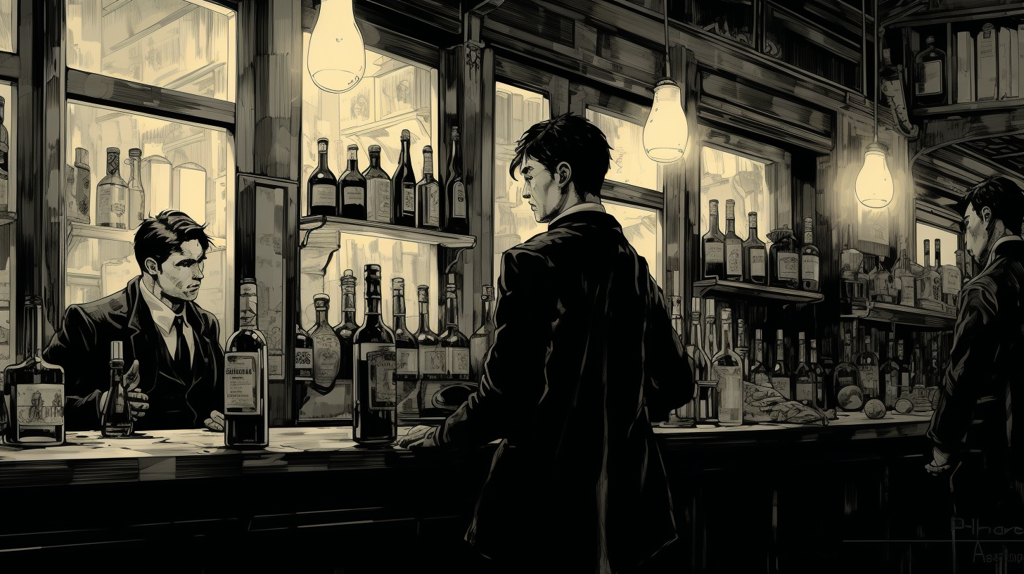 Elegant Young Man Chatting Alone in Bar