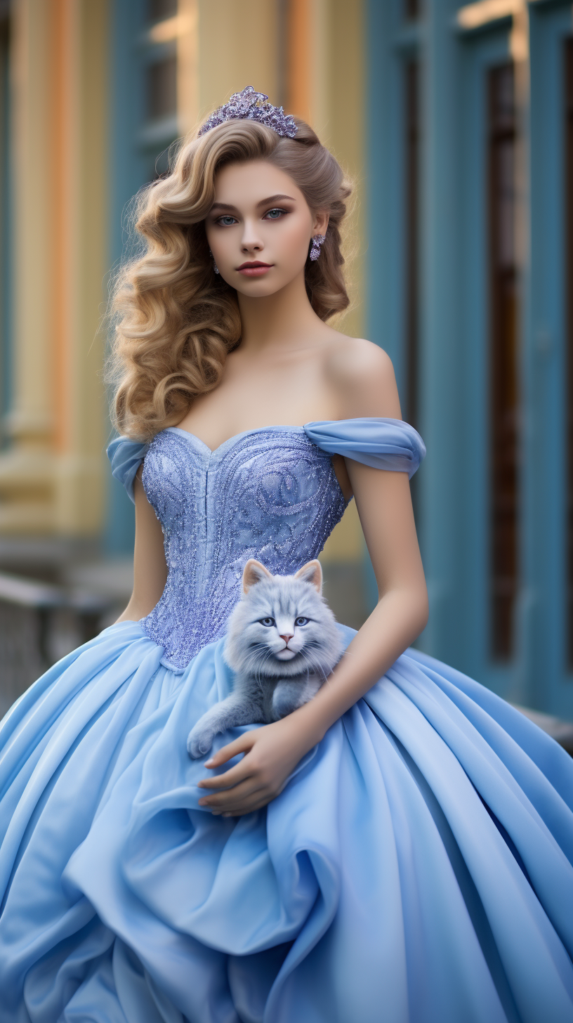 Beautiful girl in azure ball gown