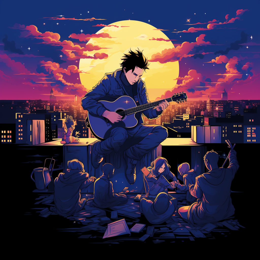 Elegant Man Playing Guitar on Rooftop