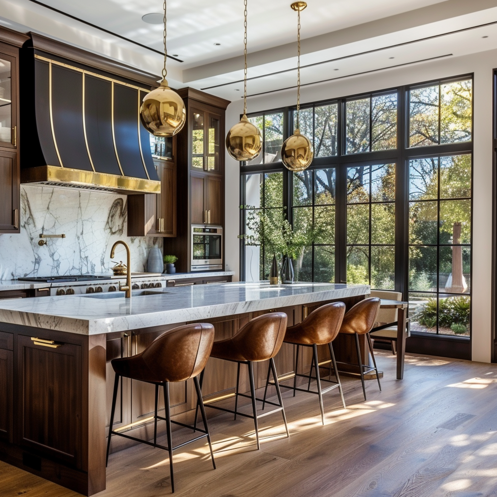 Elegant modern kitchen with dark wood cabinetry