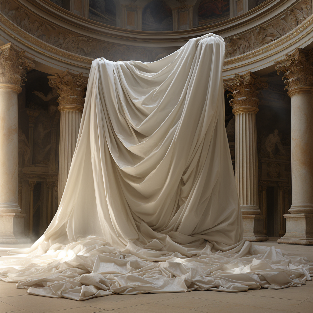 White cloth covered Roman palace with poetic details