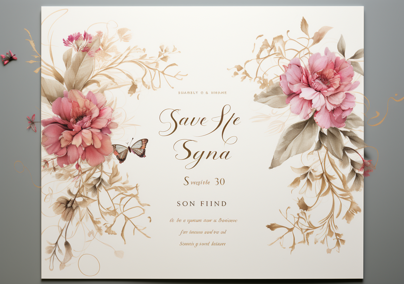 Elegant wedding invitation card with delicate floral border