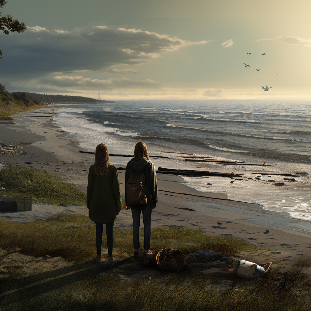 Two women survivors on Elektro beach